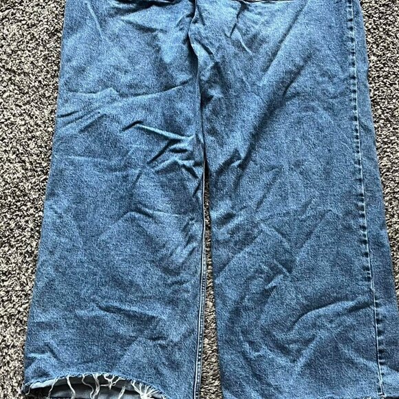 MNG Mango Jeans Womens 14 Blue High-Waisted Wide-Leg Frayed Distressed Denim - Picture 7 of 7